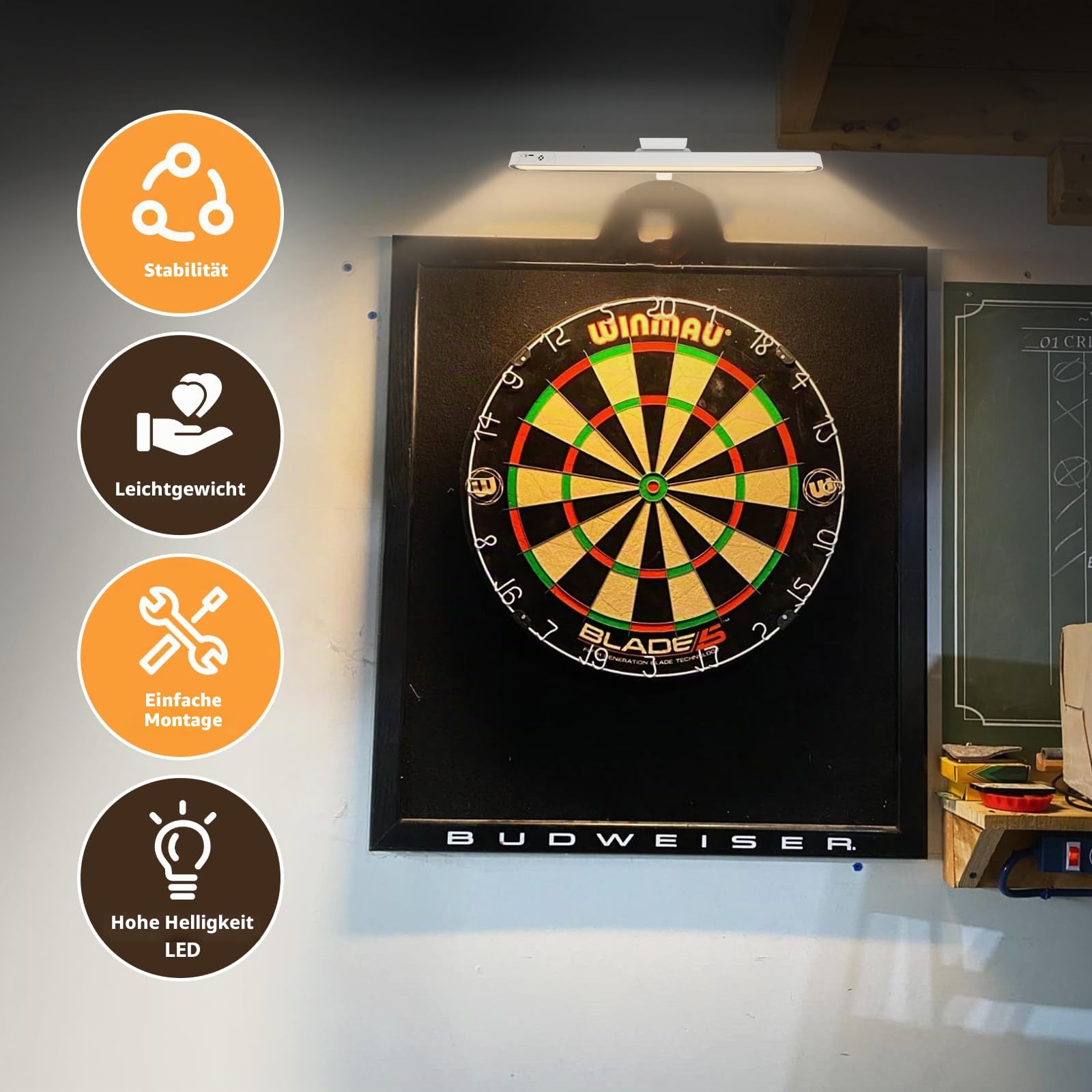 Dart Beleuchtung Kabellos, Magnet Dartscheibe Beleuchtung mit Fernbedienung, Einstellbare Farbtemperatur und Winkel, Dart Licht für Bilderrahmen Beleuchtung, Dartbeleuchtung