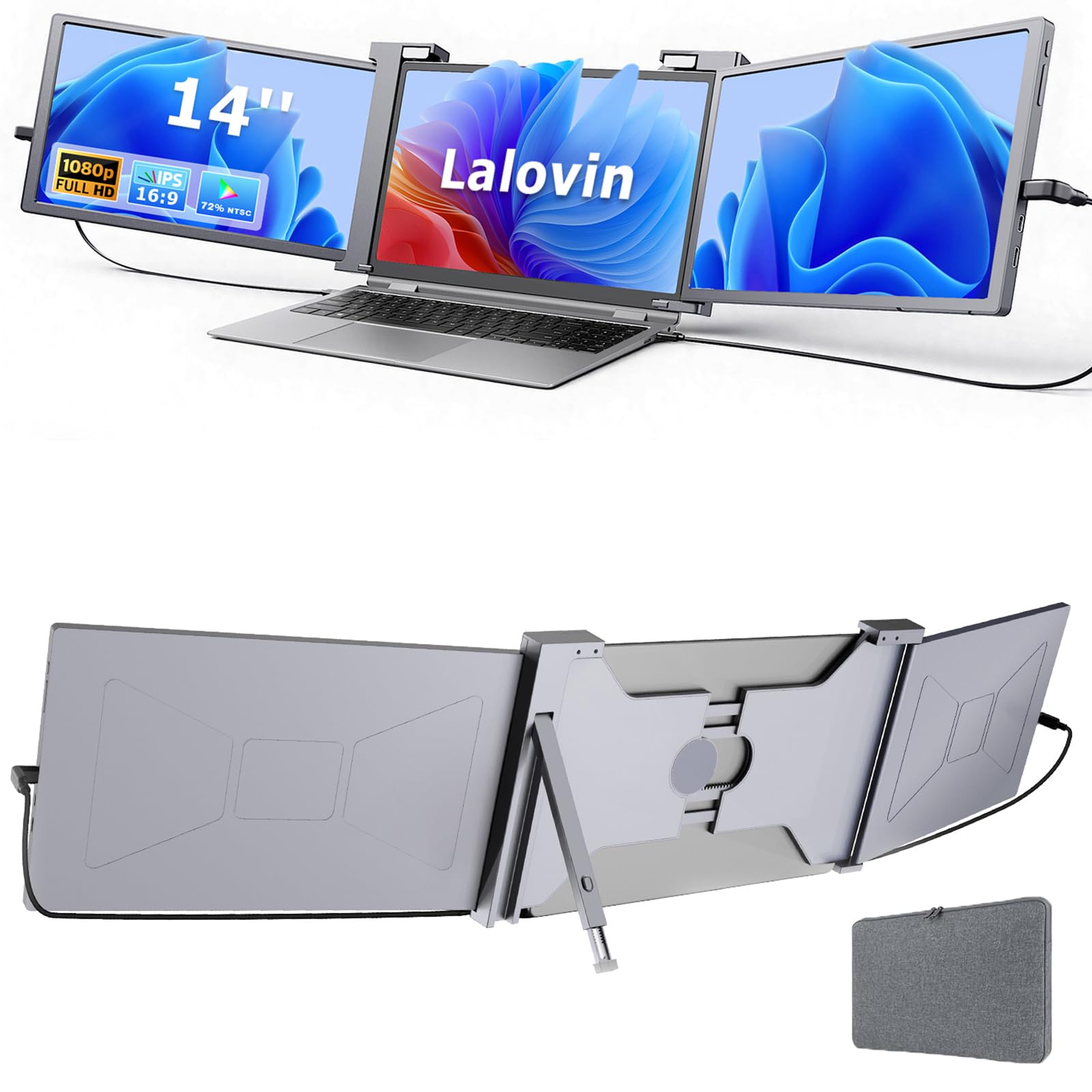 Photo 1 of ***LEFT SCREEN NONFUNCTIONAL ****
Lalovin Laptop Screen Extender, 1080P FHD IPS Triple Portable Monitor for Laptop, Plug & Play Monitor Extender with USB-C/HDMI Port for Mac/Windows/Chrome/Android (Grey, 14 Inches)