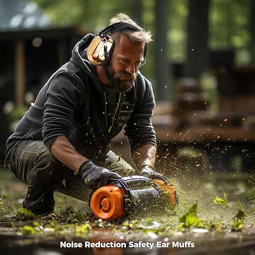 Vista 196 de ProCase - Orejeras de seguridad con protección auditiva NRR de 28 dB; para campos de tiro, podado de césped, construcción, carpintería, 1 - Azul puro