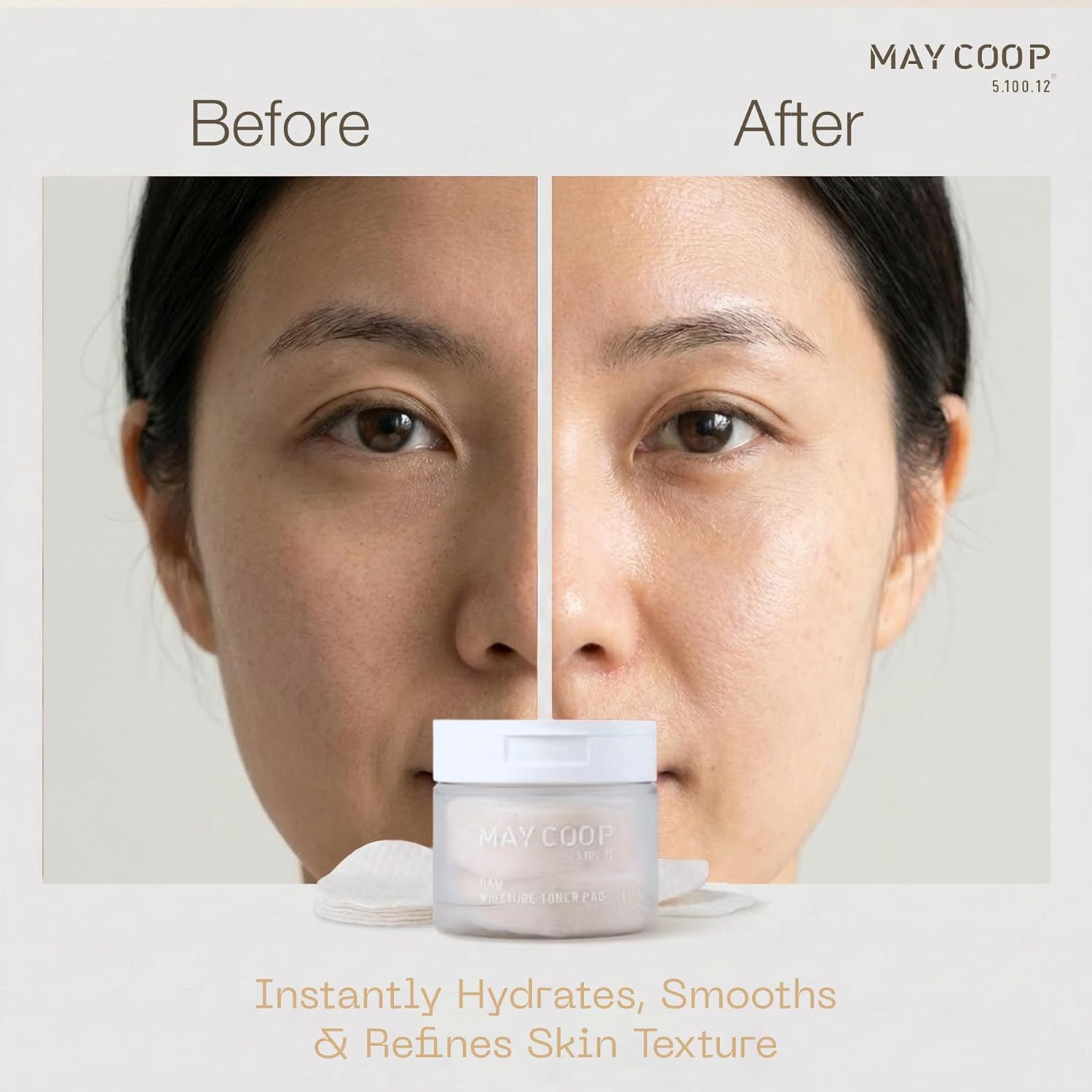 MAY COOP Raw Moisture Toner Pads | Korean Hydrating & Exfoliating Cotton Pads, 75% Maple Sap | Redness Comfort, Skin Balancing & Smooth Texture | 70 Count