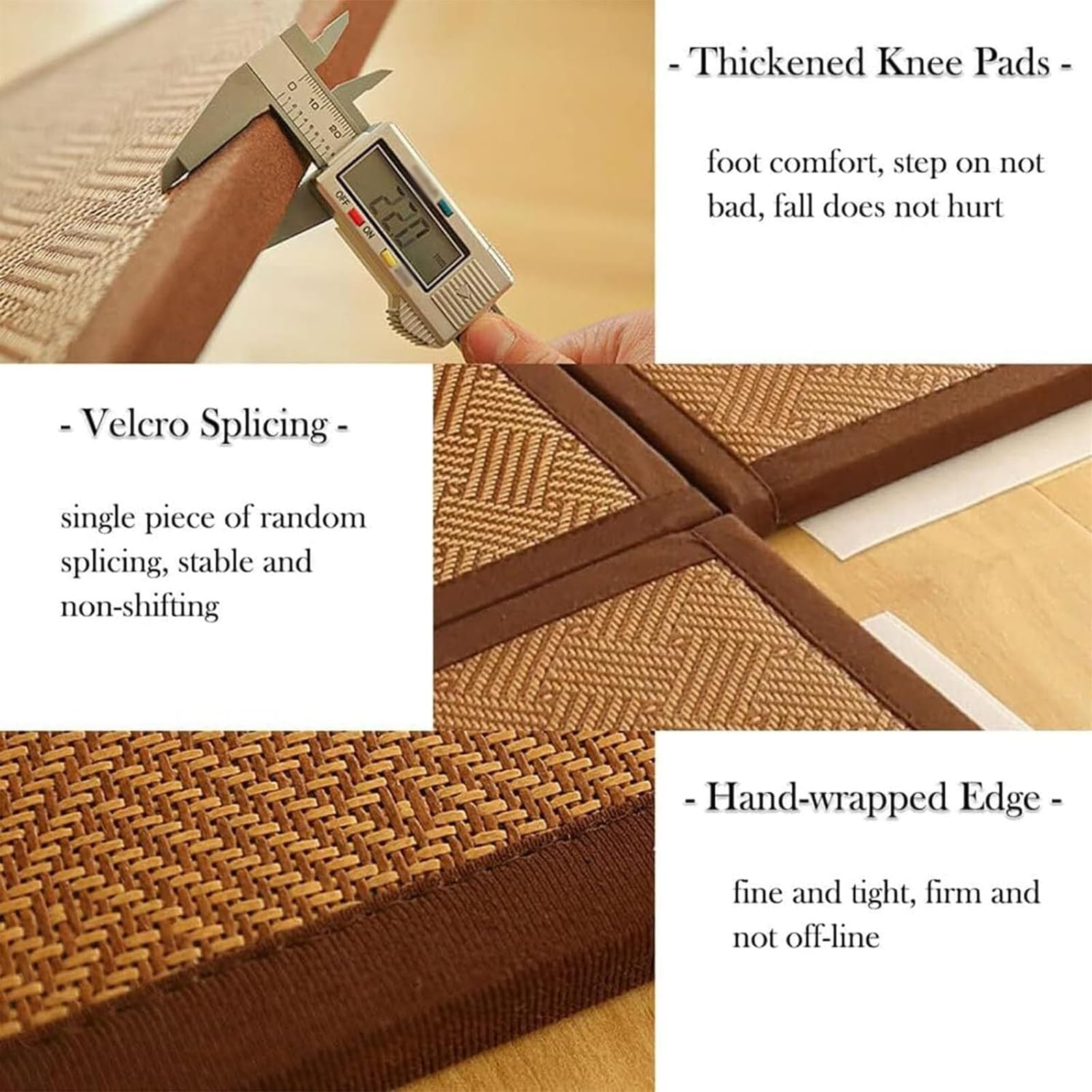 Tatami Tapis de sol pliable en rotin antidérapant confortable pour salon, chambre à coucher, salle de jeux, 6 pièces