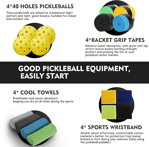 Miniatura 5 de Aihoye Juego de 4 palas de pickleball de madera, raquetas de pickleball con agarre acolchado, regalos de pickleball para mujeres y hombres en