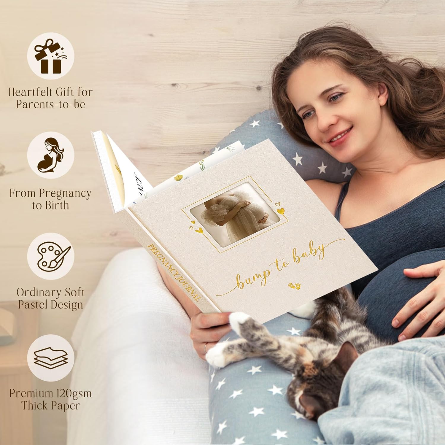 Lanpn My Pregnancy Journal Memory Book for First Time Mom, 156 Page Pregnant Announcement Must Have Planner, Pregnancy Tracking Diary Scrapbook Keepsake Gift for Mom to Be Expecting New Parent Beige - Image 7