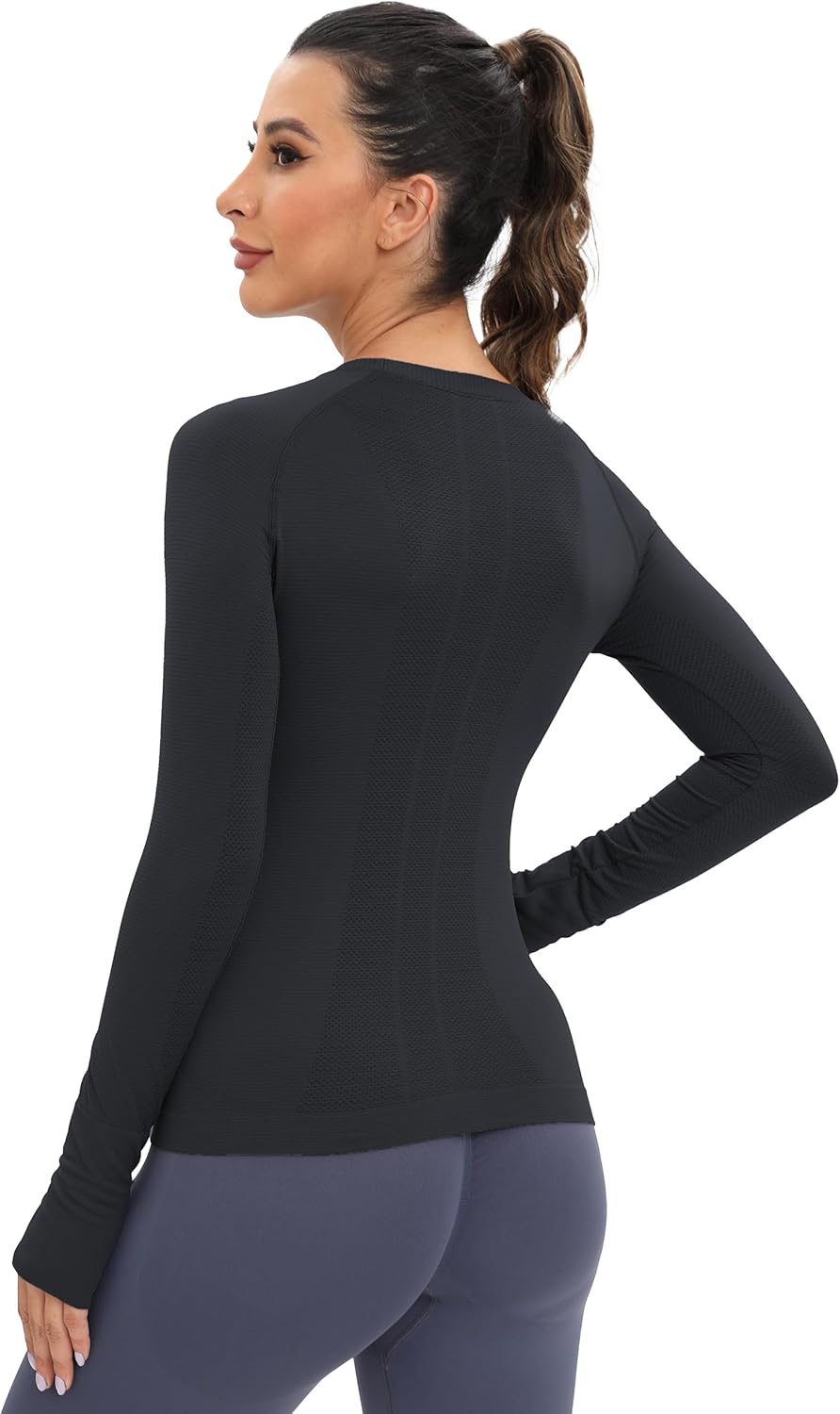 MathCat Workout Seamless Shirts for Women Long-Sleeved Yoga Running Breathable Thumb Holes Tops - Image 4