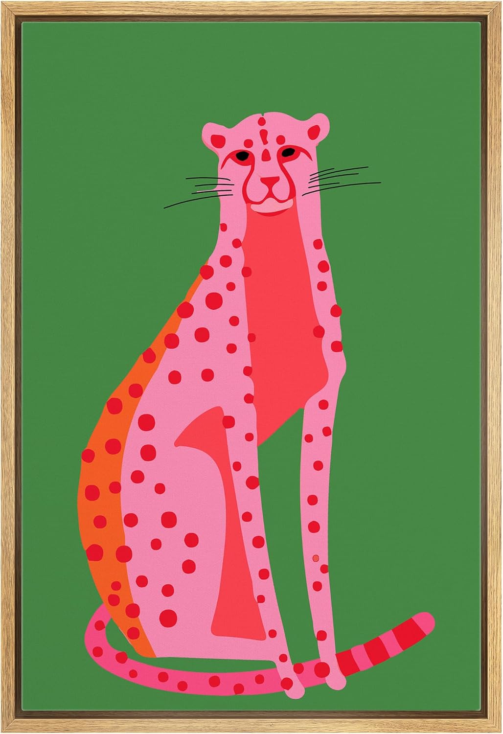 IDEA4WALL Framed Canvas Print Wall Art Hot Pink Cheetah Dot Cat Print Portrait Kid's Room Girl Bedroom Animals Nature Digital Art Mid-Century Modern Boho Style Preppy Room Decor - 24"x36" Natural