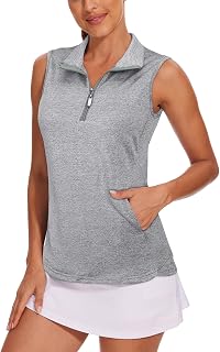 Women's Sleeveless Golf Shirt Quick Dry Zip Up Workout Tennis Tops with Pockets