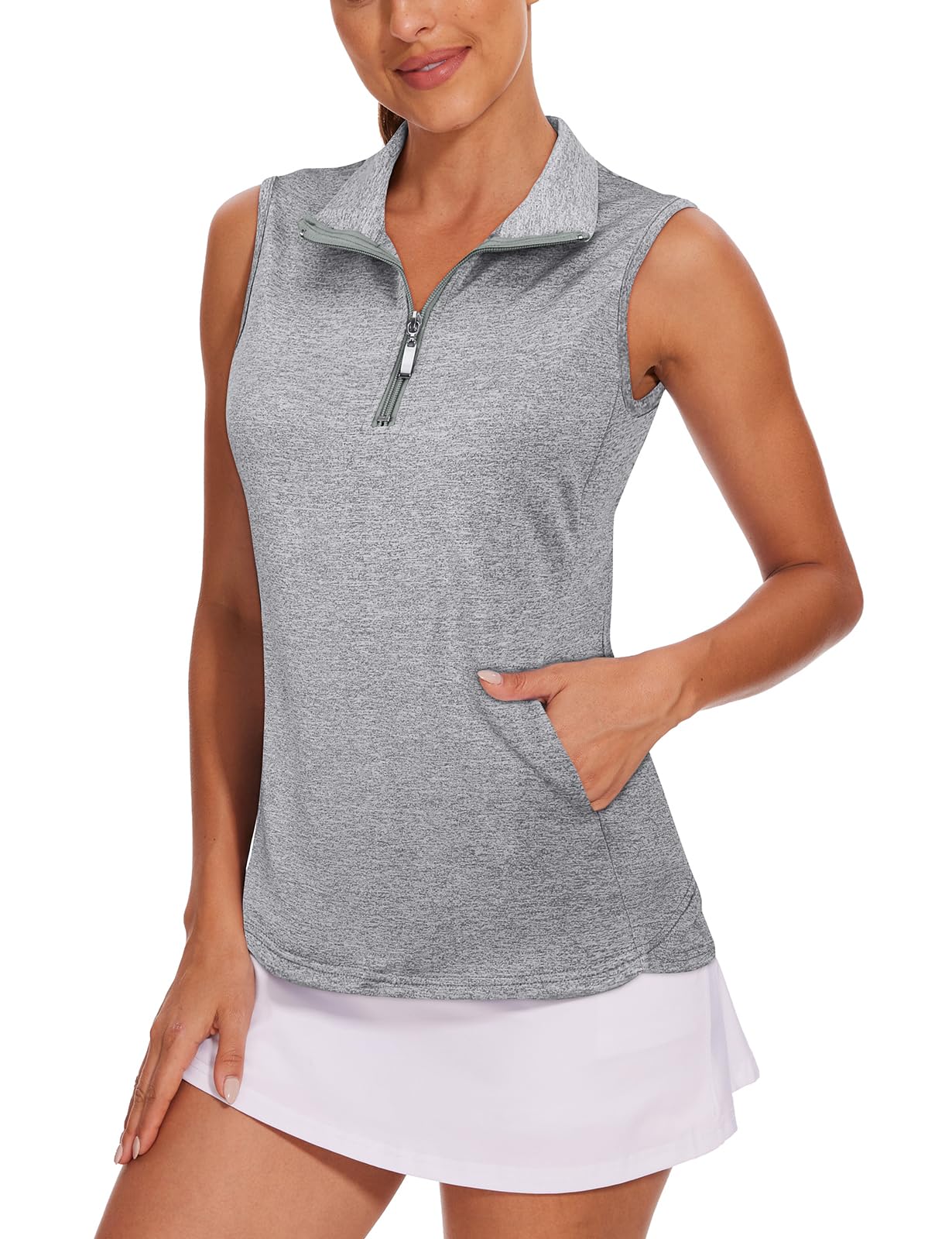 Tanst Sky Womens Sleeveless Golf Shirt Zip Up Workout Tops with Pockets