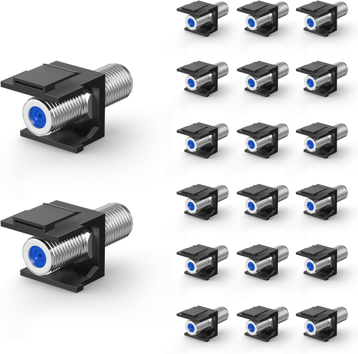 VCE Coax Keystone Jack Insert 3GHz Coaxial Cable Connector, F-Type RG6 Cable Extender Female to Female for Wall Plate and Patch Panel, Nickel-Plated, 20-Pack