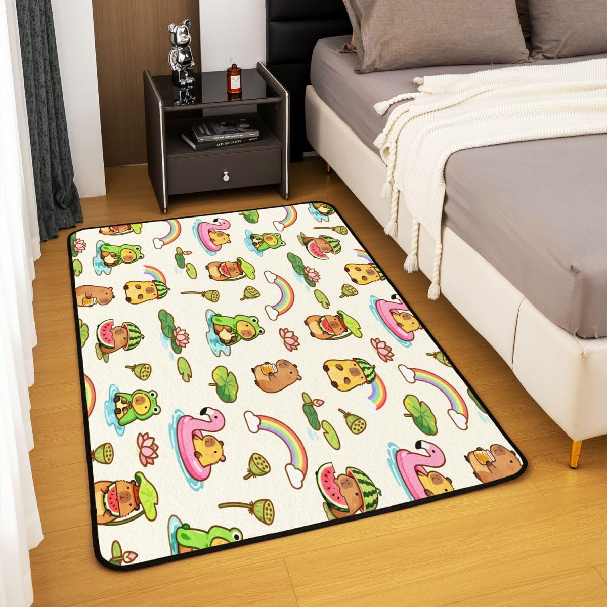 Erosebridal Funny Capybara Area Rug 3 x 5 | Cute Pink Flamingo Rainbow Living Room Rugs for Kids Girls Boys, Capybara Lover Gifts Bedroom Home Decor, Kawaii Capybaras Carpet Indoor Floor Mat