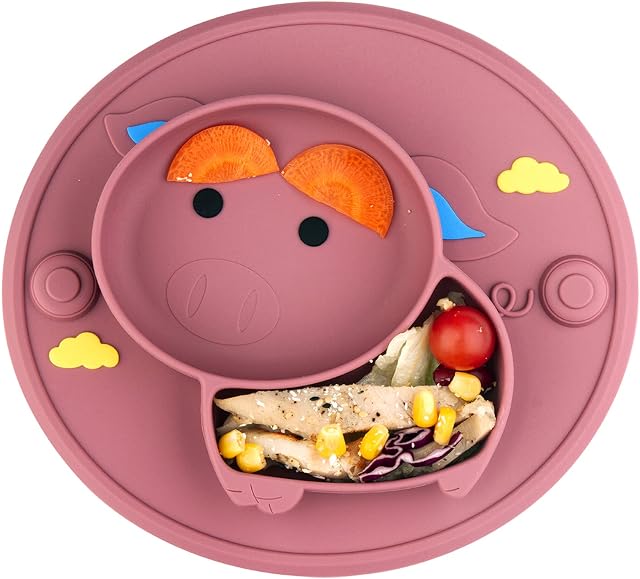 Baby Plate Silicone Suction Toddler Plates, Divided Dishes for Toddler Kids Self Feeding, Microwave & Dishwasher Safe