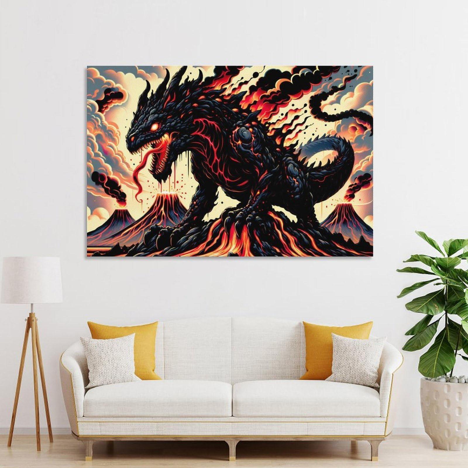 Junmoney Wall Picture Print Lava Dragon, 24x36inch(60x90cm), for Living Room, Lounge Or Sitting Room, A Home Accent with Warm Character