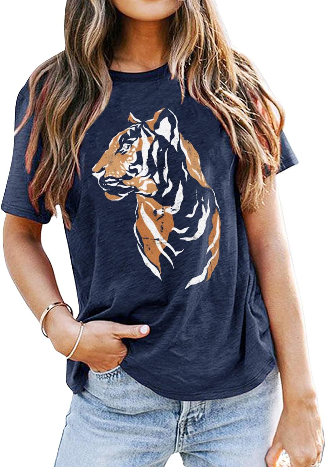 Tiger Shirt for Women Vintage Animal Graphic Tees Casual Short Sleeve Crewneck T-Shirt Summer Loose Fit Tops - Image 2