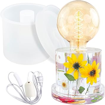 Lamp Resin Silicone Mold Cylinder Bulb Holder Stand with Light Socket 4inch Tall