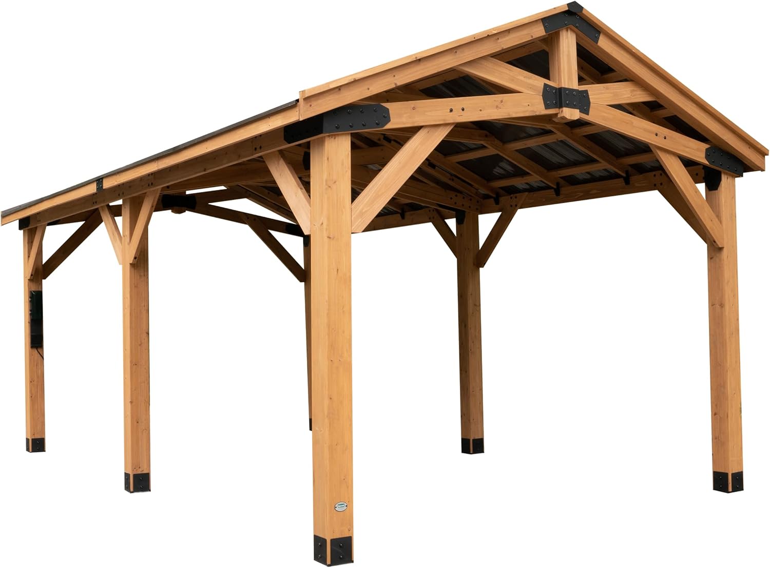 Backyard Discovery Norwood 20 ft. x 12 ft. All Cedar Wooden Carport Pavilion Gazebo with Hard Top Steel Roof