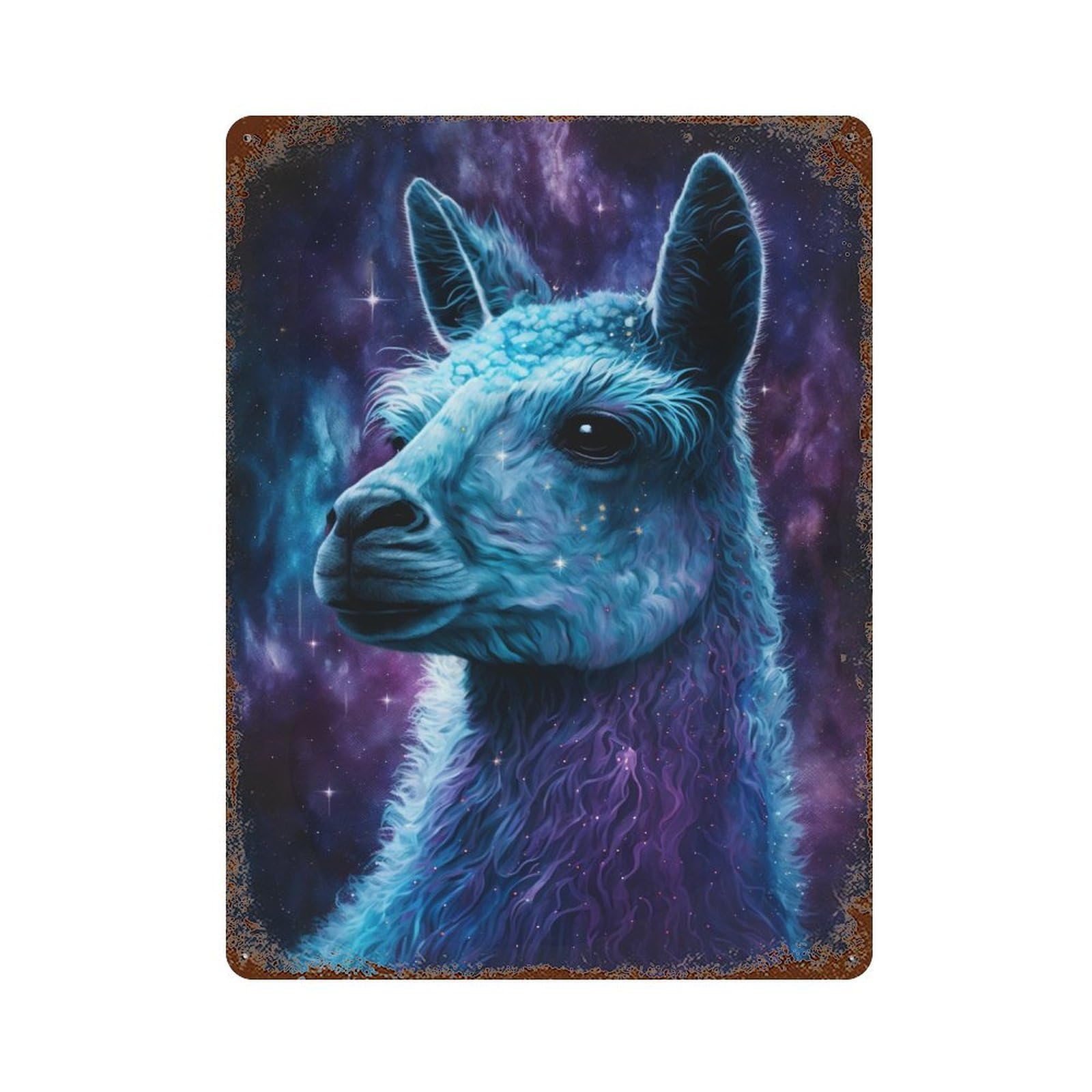 Galactic Llama Art Print 15.7"x11.8" Aged Metal Wall Plaque, Novelty Wall Decor for Shed, Workshop And Garage Wall Decor