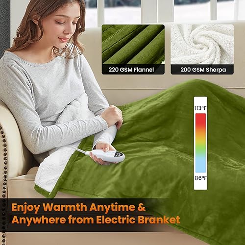 Miniatura 2 de Manta térmica eléctrica tamaño individual  Manta eléctrica de franela suave, lavable a máquina, manta de calefacción rápida con 10 ajustes de