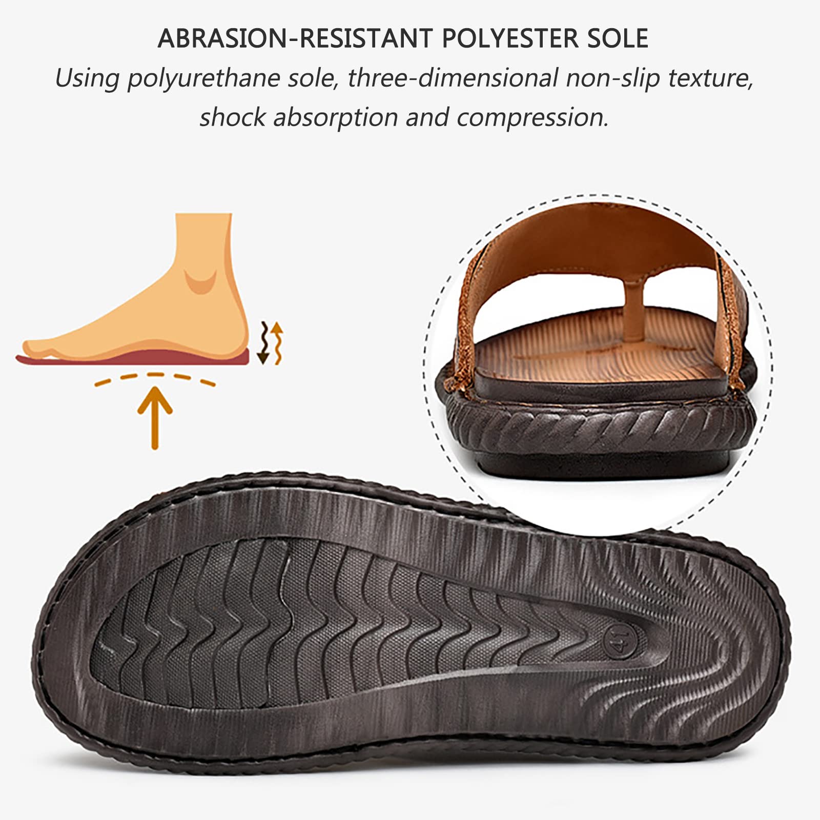 Infradito Cuoio Uomo Estive Ciabatte Sandali Spiaggia Piscina Antiscivolo Gomma Suole(Size:42 EU,Color:Marrone)