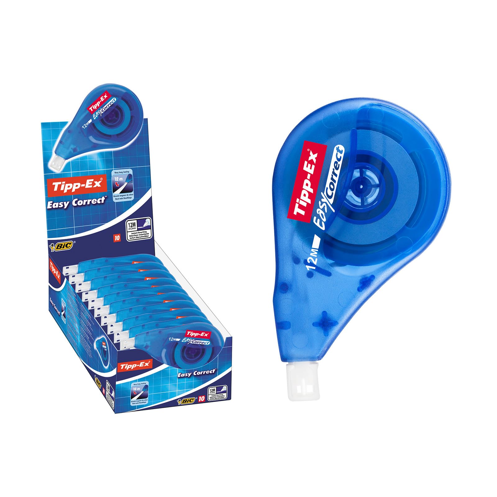 Tipp-Ex Easy Correct - Rubans Correcteurs de 12 m x 4,2 mm avec système de correction latérale, Boîte de 10