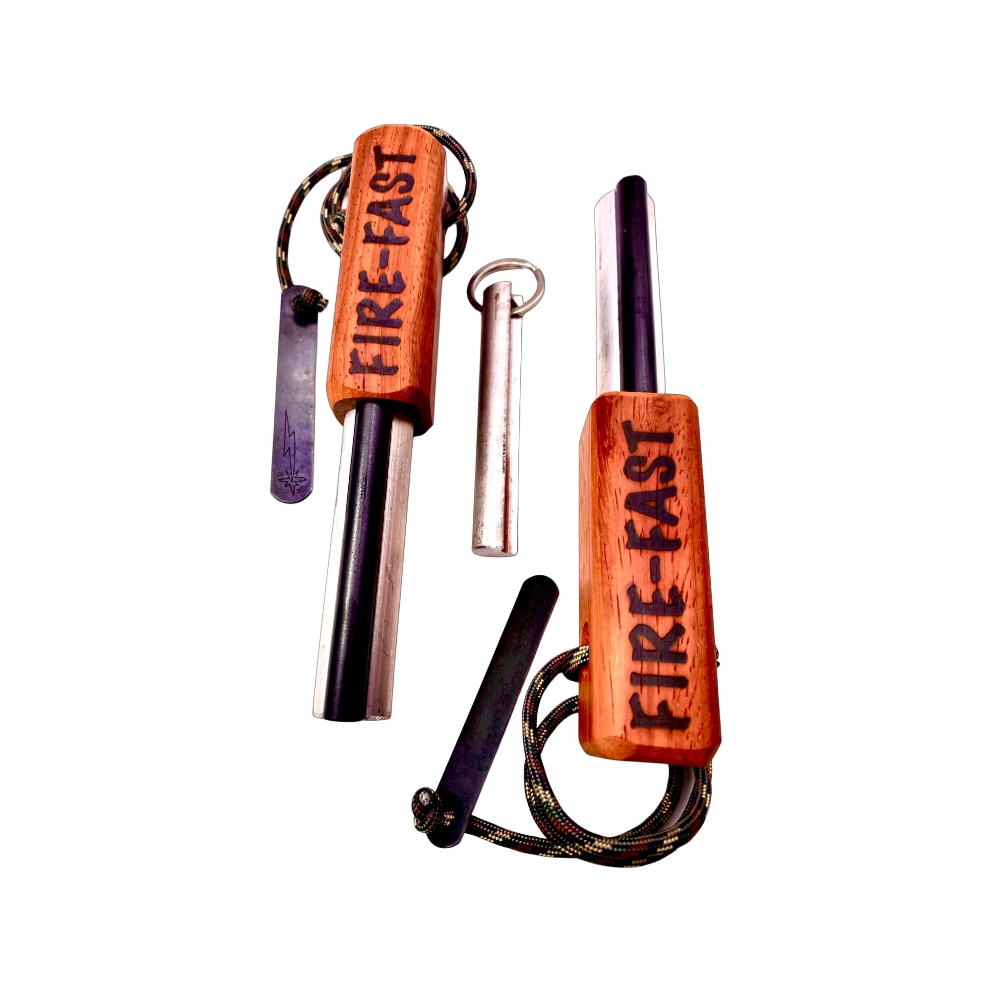 Fire-Fast Trekker Twin Feuerstarter mit Magnesiumstab, 2 Stück, inkl. Bonus Magnesiumstab, für Bushcraft, Camping, Wandern & Notfälle