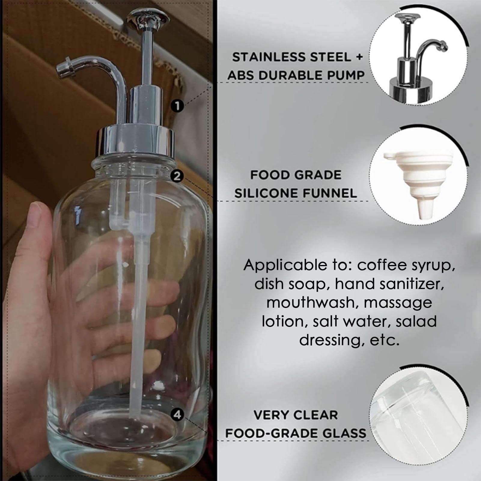 Fulenyi Pumpspender für Sirup – Kaffeespender transparent 500 ml mit Pumpe,  2 Flaschen Siruppumpe, 2 Pumpen, Trichter 9 wasserdichte Etiketten, zum  Basteln von Kaffee : Amazon.de: Küche, Haushalt & Wohnen