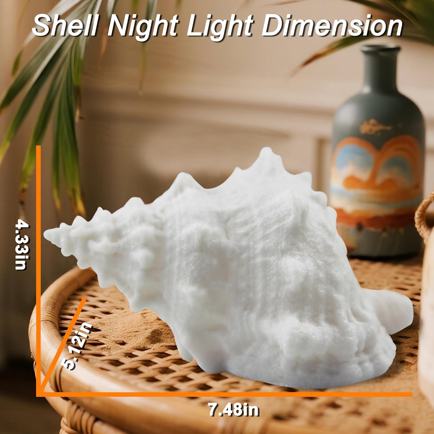 Beach Theme Night Light - Conch Shell Shaped LED Lamp with Auto Timer, Yellow Glow, Battery Powered Safe Lighting for Nursery, Bedroom, Bathroom Decor, Gift Ready for Kids, Christmas, Coastal Home