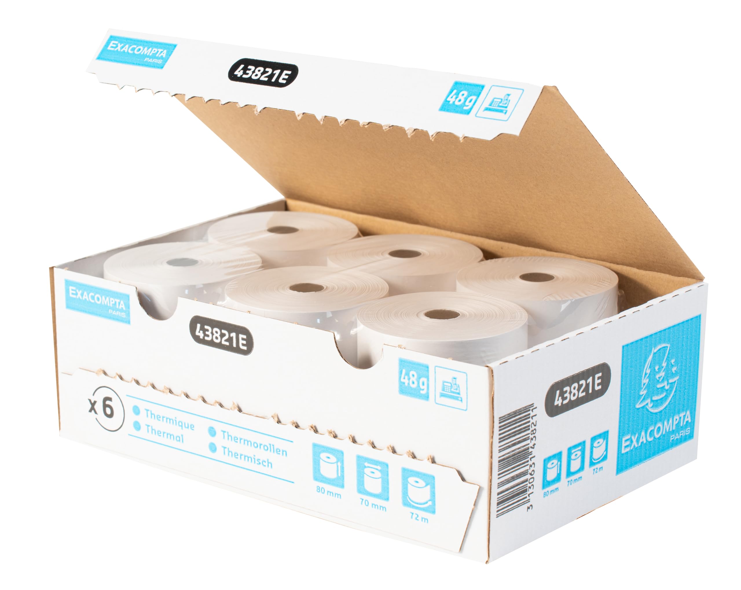 Exacompta 48 Rollos Caja 80mmx70mm 48g/m² Sin BPA Longitud 72 m