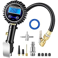 Vista 9 de Medidor digital de presión de neumáticos con inflador, accesorios de compresor de aire de 3-250 PSI con acoplador de conexión rápida, accesorios