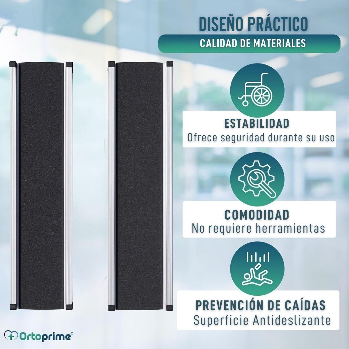 OrtoPrime Rampas Telescópicas para Silla de Ruedas Pack X2 Extensibles Rampas Minusválidos Antideslizantes - Rampa Salva Escalones Aluminio escalón PORTÁTIL - Rampa Silla de Ruedas Salvaescaleras