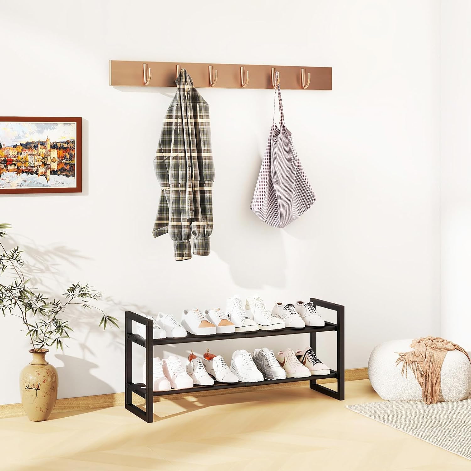 IBUYKE Expandable Shoe Rack, 18"-33” Adjustable Shoe Organizer for Closet, Stackable Metal Free Standing Shoe Rack Storage for Small Space Entryway, Black TXJ002B