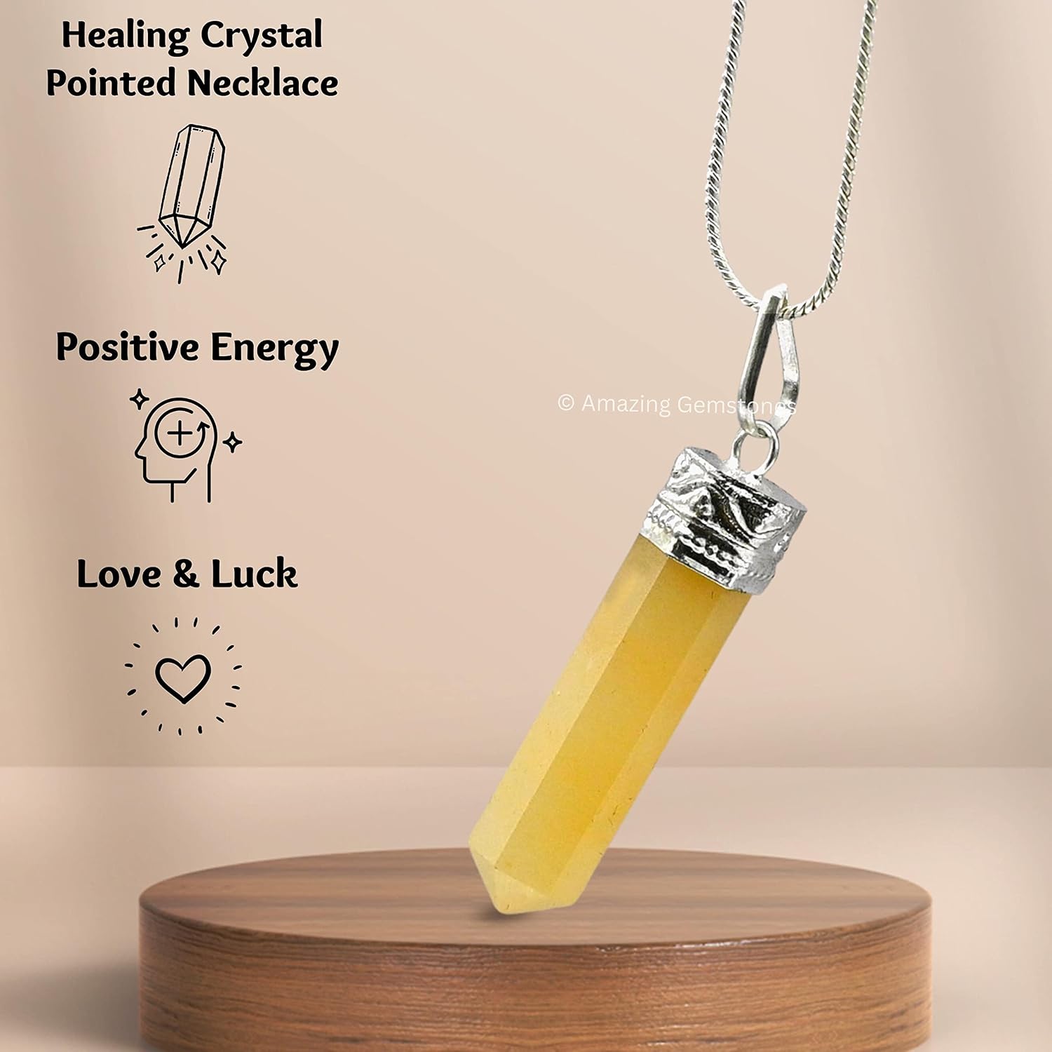 Amazing Gemstone Yellow Aventurine Crystal Pencil Point Pendant Necklace with Adjustable Cord - Natural Healing Crystals and Stones for Men, Women - Image 2
