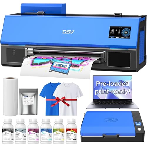 DSV A3 Plus XP600 DTF Printer,2X Printing Speed Compared to L1800,4.5” LED Multi-Function Touch Screen,Built-in White Circulation and Automatic Cleanin (C13-Printer+Oven+Computer)