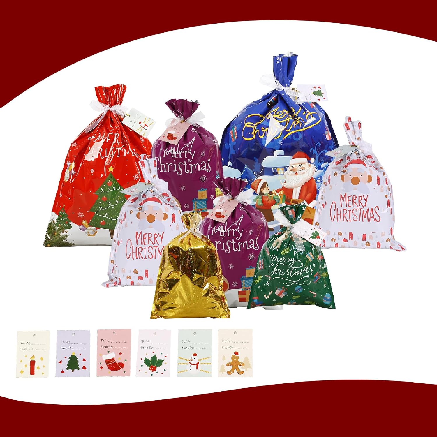 Mxphofra 30PCS Christmas Gift Bags,Assorted Size Christmas