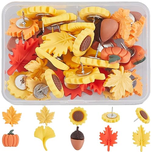 SUNNYCLUE 1 Box 30pcs Thanksgiving Day Fall Push Pins Decorative