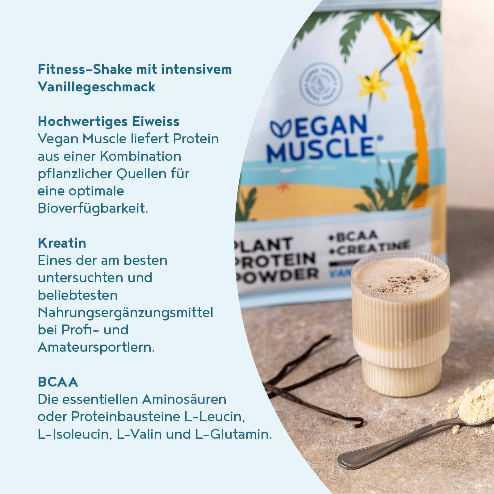 Veganes Proteinpulver + Creatin + BCAA | Vanille | 600g Eiweißpulver | Premiumqualität Protein | Made in Germany | Alpha Foods
