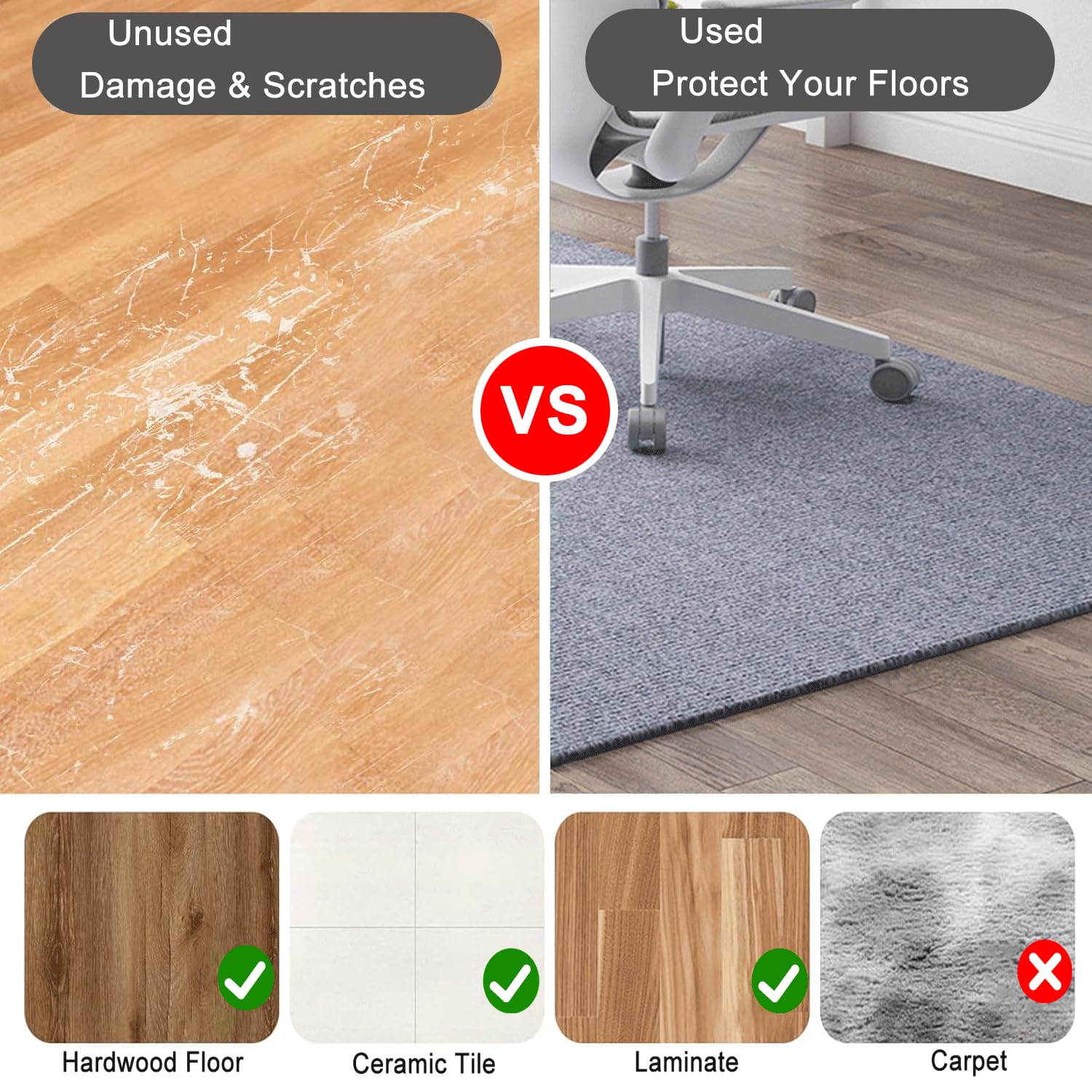 Odot Bodenschutzmatte Bürostuhl - 120x160cm Halbkreis Rutschfest