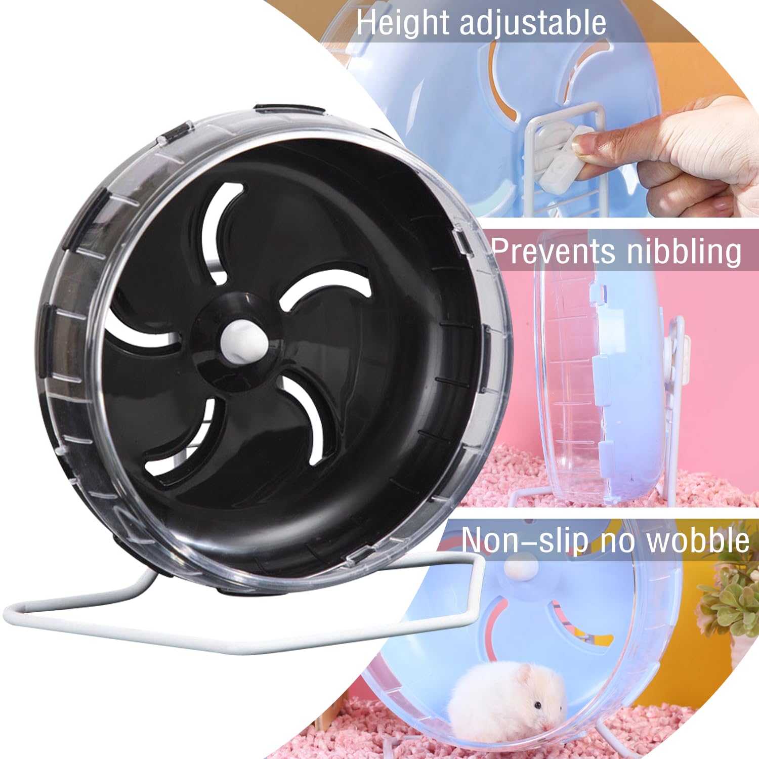 Silent Hamster Wheel, YAOBVIS 8.5 Inch Quiet Hamster Exercise Wheel Running Wheels with Adjustable Stand for Hamsters Gerbils Mice and Small Pet - image 3