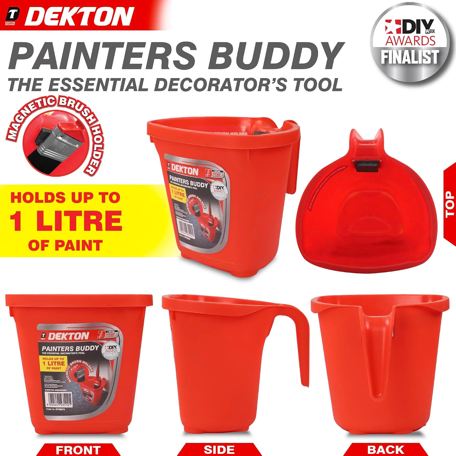Dekton Painters Buddy -holds Up To 1 Litre Of Paint| Magnetic Holder Keeps Paint Brush Clear Of Paint| Jug-style Handle Has A Reinforced Spine With Soft-grip Outer For Stability Reduces Spillages image 3
