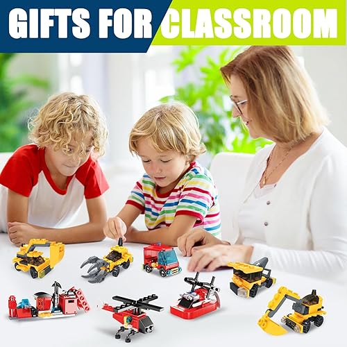 Miniatura 4 de Paquete de 24 regalos para el día de San Valentín para niños, camiones de bomberos y bloques de construcción de vehículos de construcción, bloques