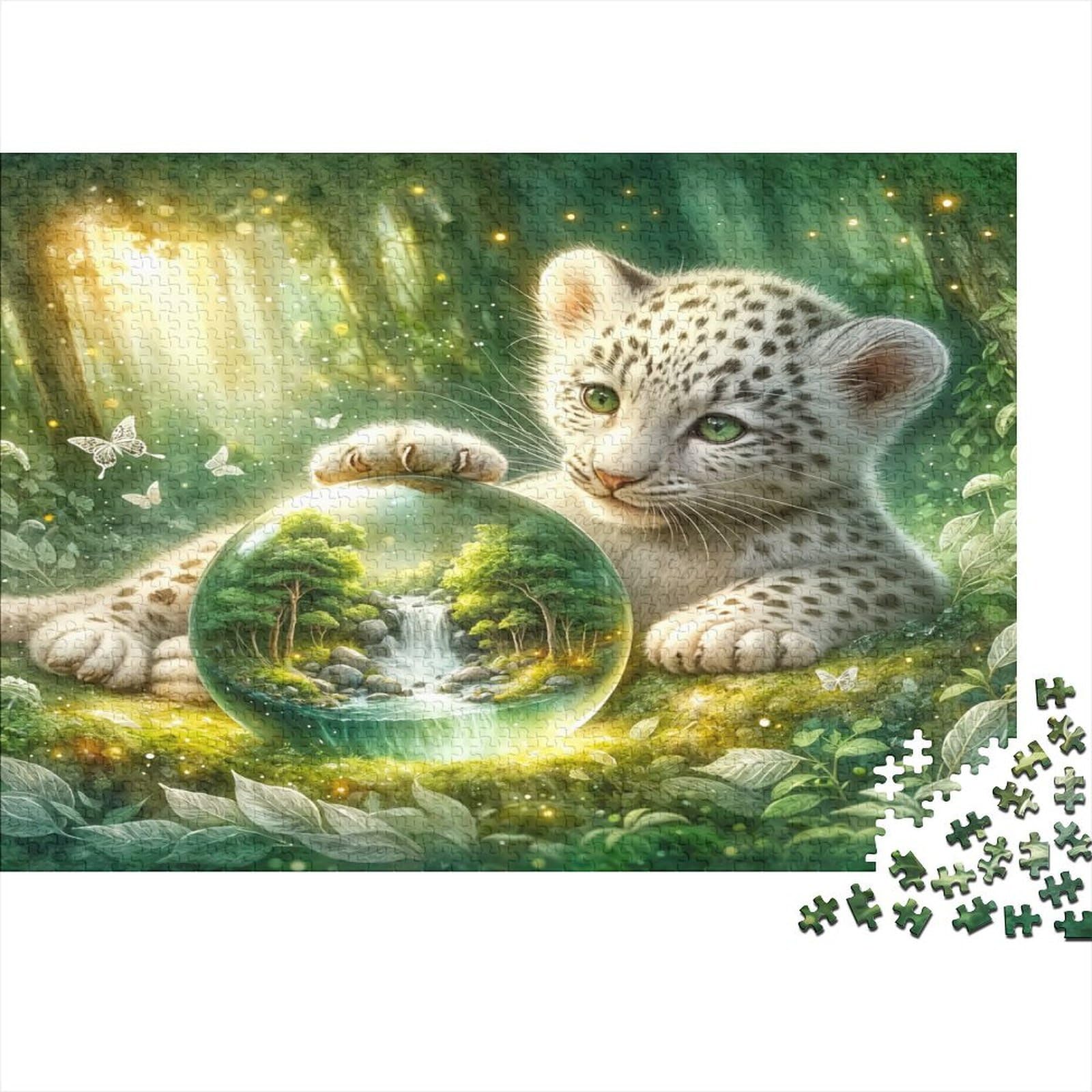 1000 Pieces Forest Leopard Puzzle for Adults Paper Material Mind Exercise Forest Snow Leopard Jigsaw for Wall Decor 70x50cm/1000pcs