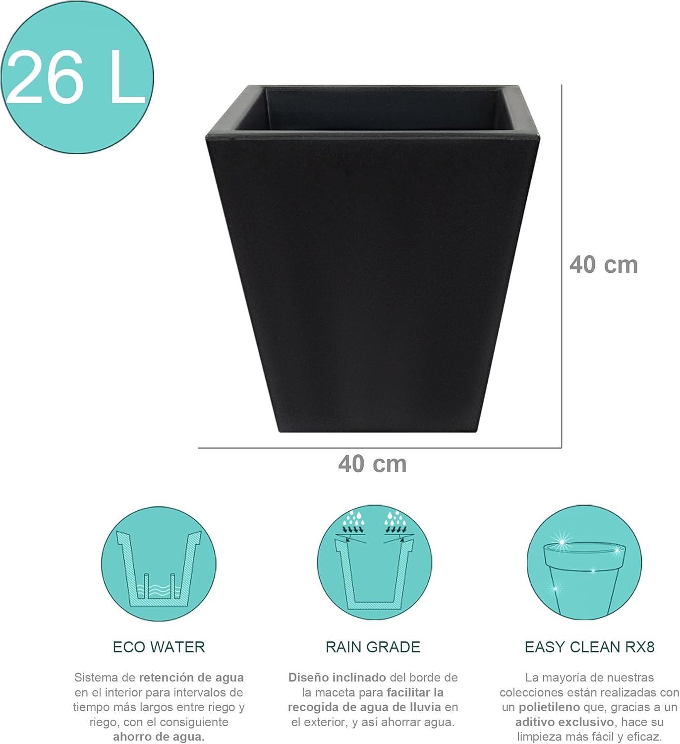 WELLHOME POLYETHYLENE Popper by ROTOMOULDING ANTHRACITY Color 40X40 cm, Anthracite