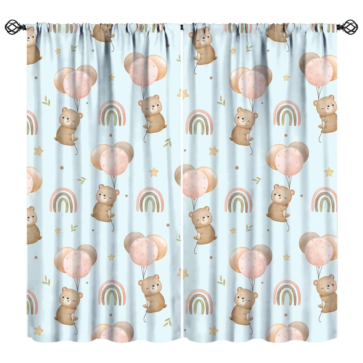 JESTRONRY Cartoon Bear Window Curtains, Cute Bear Rainbow Balloon Print Pattern Window Drapes for Nursery Baby Bedroom 52" W X 84" L (Blackout)