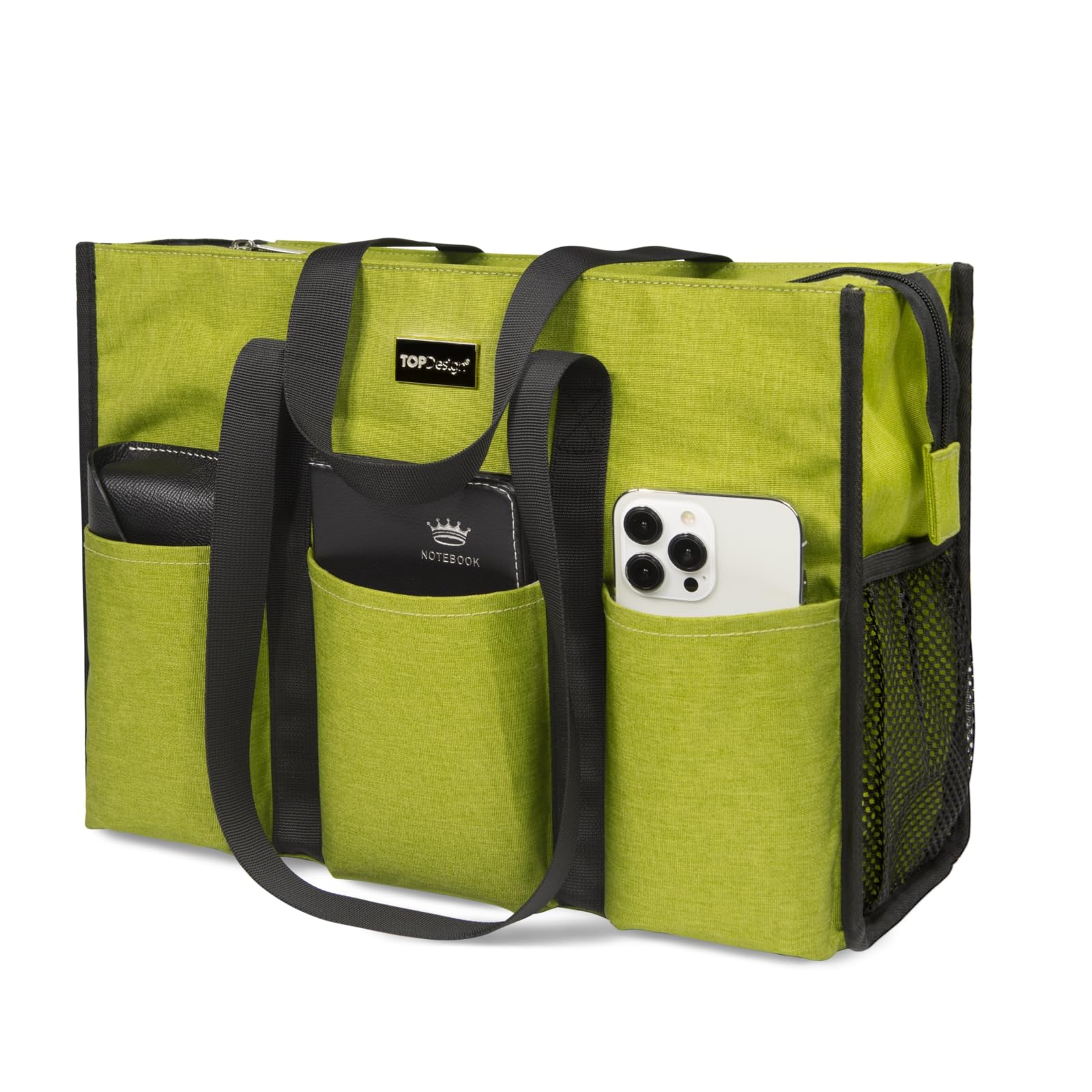 TOPDesign Utility Water Resistant Tote Bag with 13 Pockets, Zipper Closure