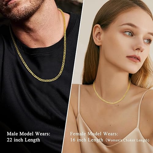 Miniatura 6 de 18K Gold Plated 4mm Sterling Silver Cuban Link Chain for Men, Solid 925 Sterling Silver Chain for Men Women, Diamond-Cut Chains for Men