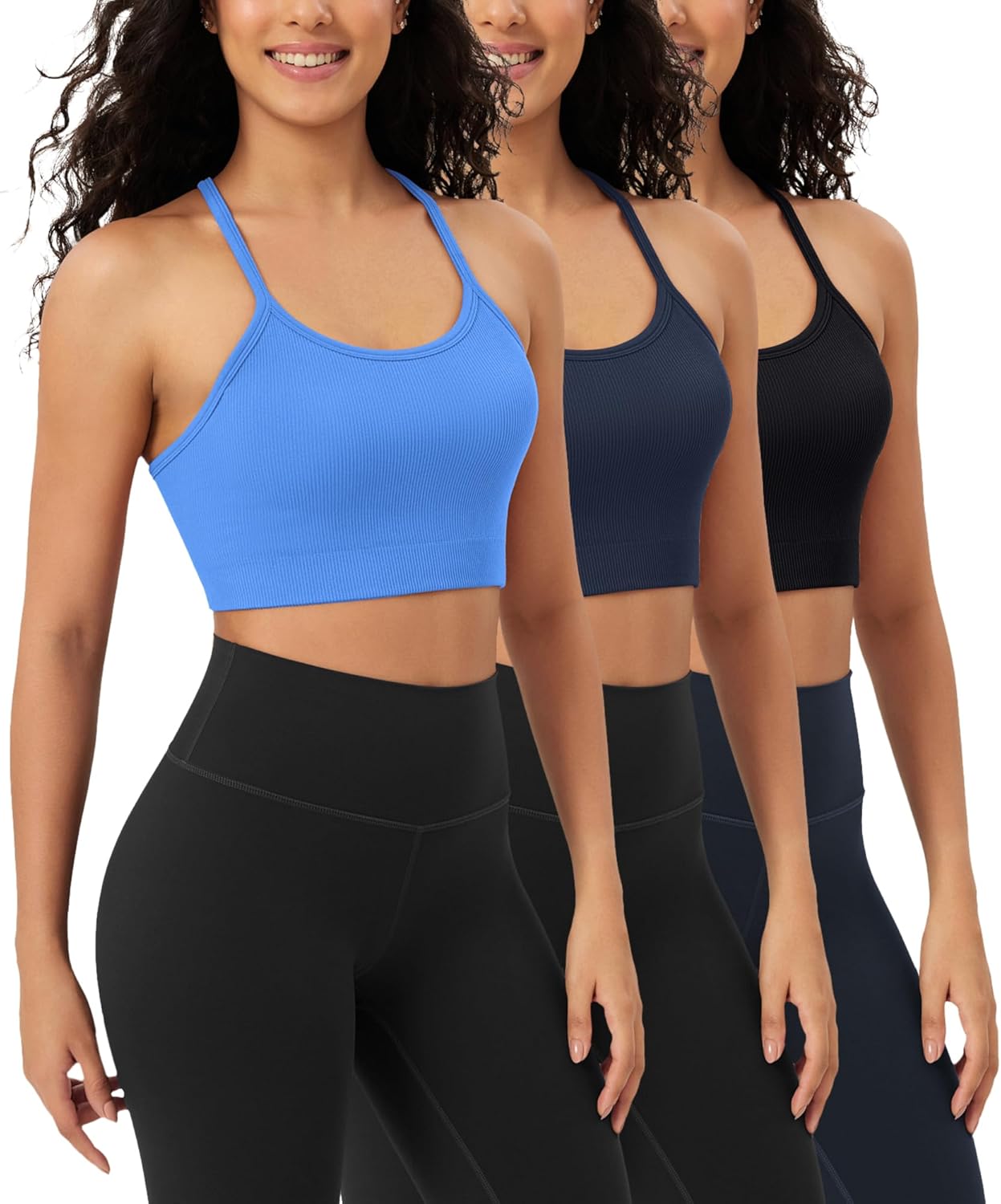 ODODOS Seamless Racerback Sports Bra for Women Ribbed Camisoles Non Padding Yoga Bra Crop Tank Tops