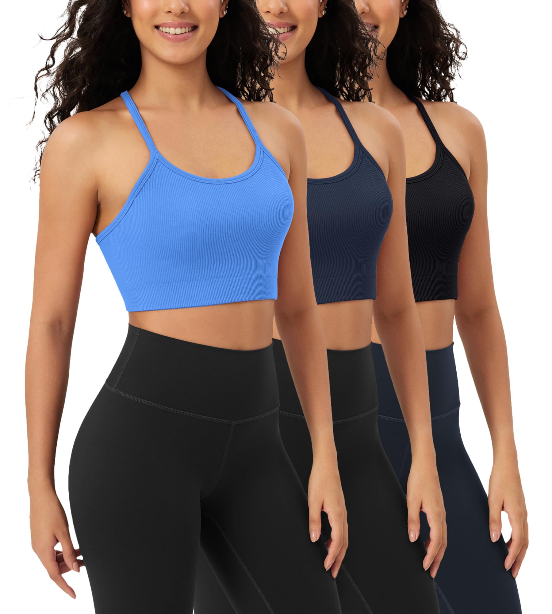 ODODOS Seamless Racerback Sports Bra for Women Ribbed Camisoles Non Padding Yoga Bra Crop Tank Tops