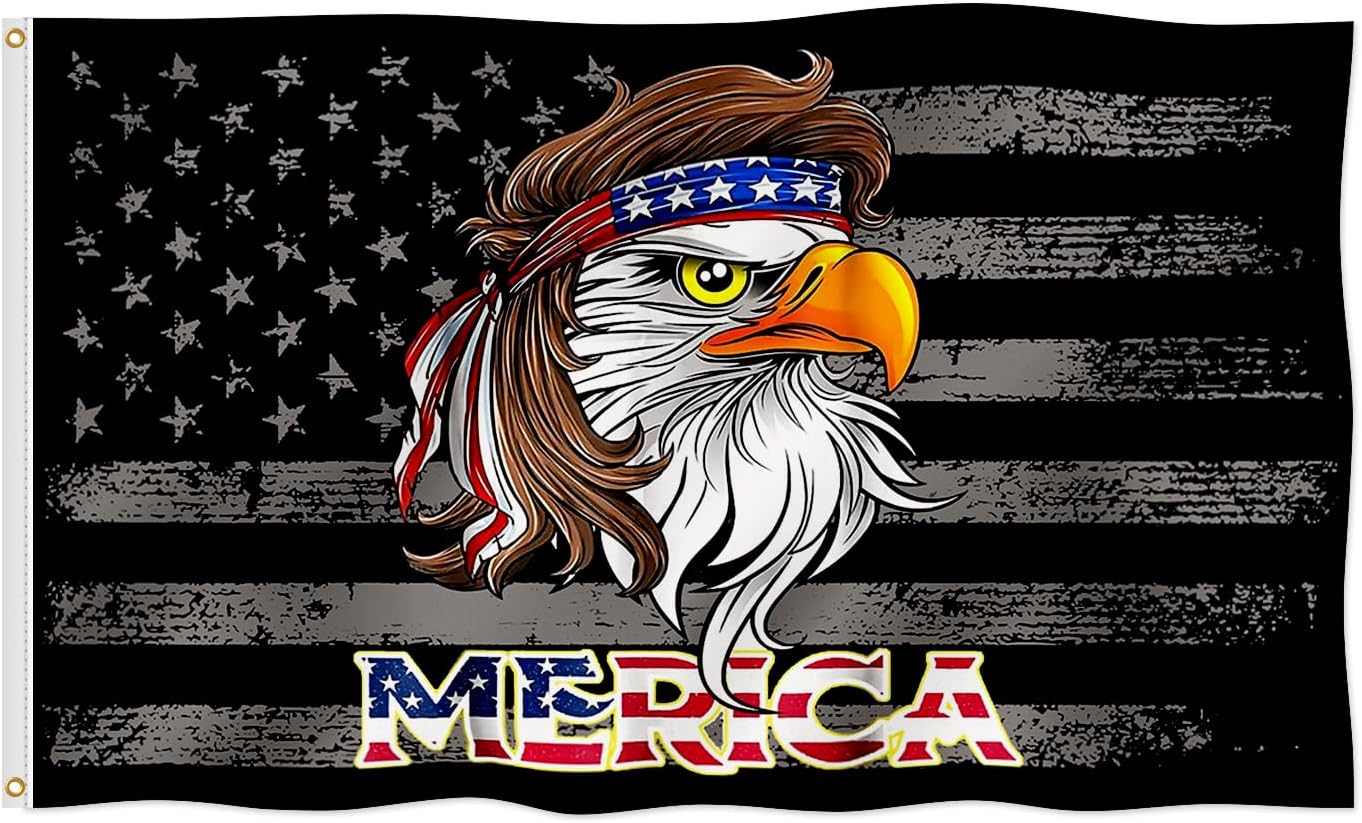 Bald Eagle Mullet Merica American Cool Flag 6x10FT 4th of July Flag Fade Proof Gorgeous Color Thicker Polyester with Brass Grommets (Design C, 6x10FT)