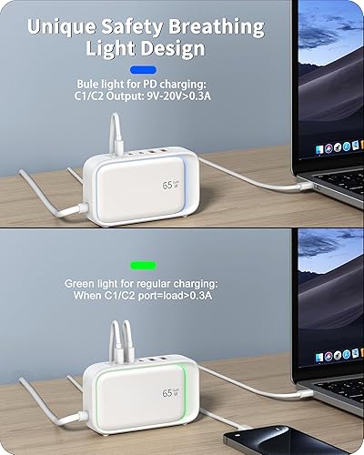 Miniatura 6 de Regleta de alimentación 7 en 1, tira de alimentación USB C PD de 85 W con 3 USB-C, 2 puertos USB-A y salida de CA de 2500 W, enchufe plano total de