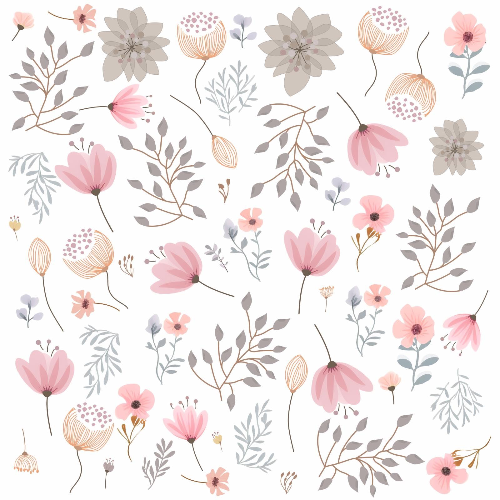 Boho Flower Wall Decals Small Floral Wall Stickers Peel and Stick Watercolor Floral Leaf Wall Decals Cute Botanical Wildflower Wall Stickers for Girls