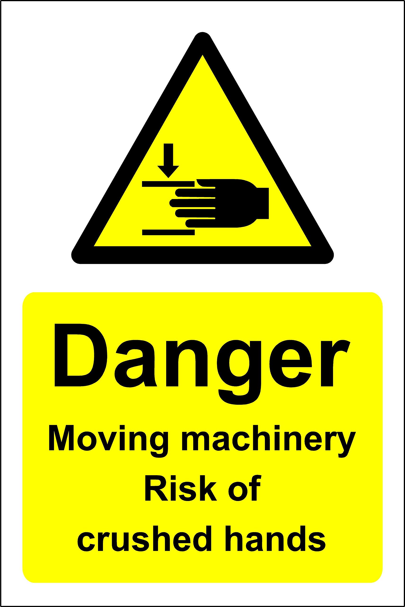 Kpcm Display Ltd Moving Machinery Risk Of Crushed Hands Danger Safety Sign - Self Adhesive Sticker 200Mm X 150Mm