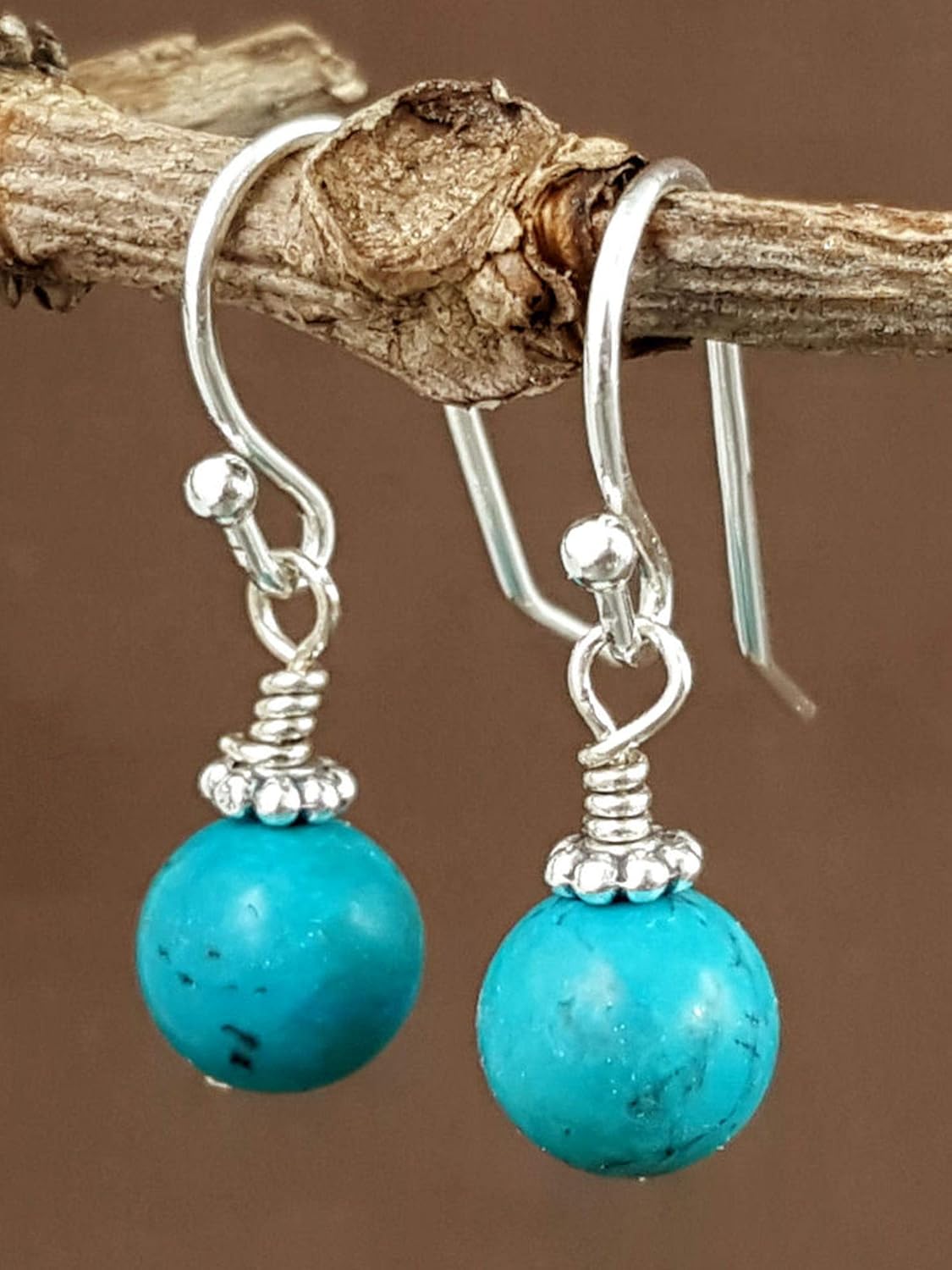 Sterling Silver Turquoise Beaded Drop Earrings, Handmade Gemstone Dangle Jewelry, December Birthstone - Image 3
